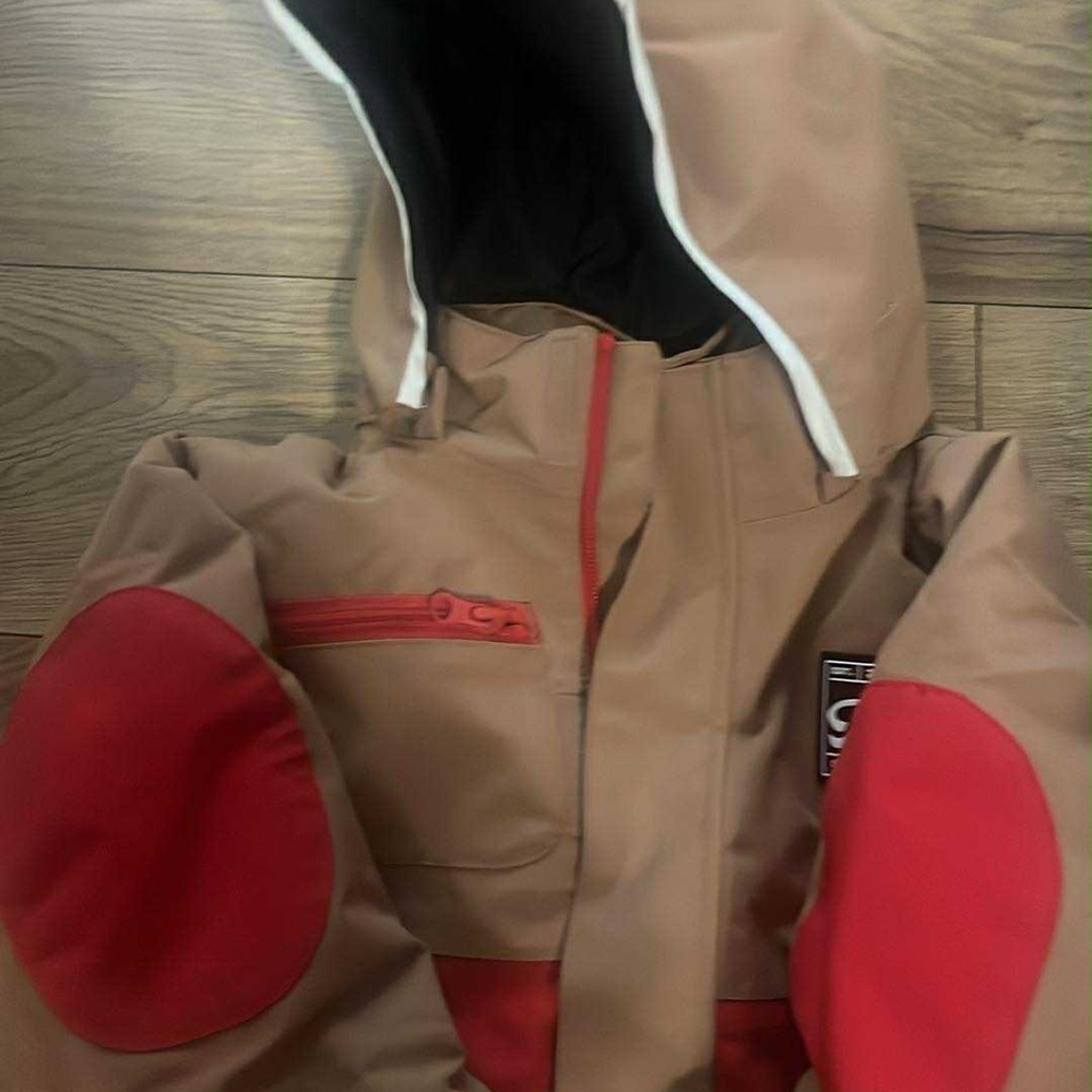 Brown and Red Hooded Jacket